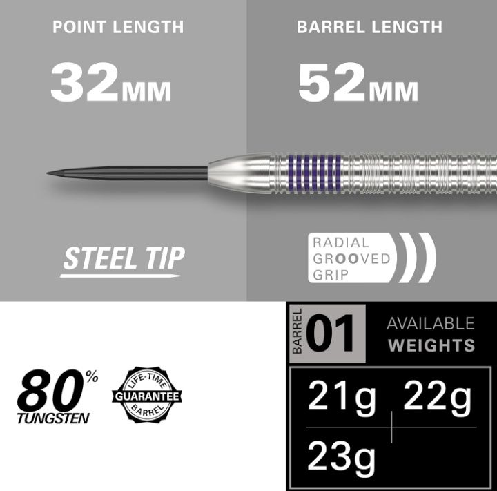 Luke Littler Target Darts 80% wolframu 22gr.  LOTKI DO DARTA ( STEEL)