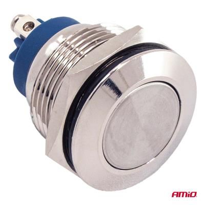 Przełącznik chwilowy płaski 12 230V 19mm 5A stal