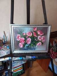 Картина "Букет роз " , холст 30х40,масло (мастихин) Залогина Н.А