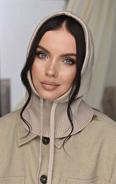 Женский стильный вязаный капор на завязках. Разные цвета!!!