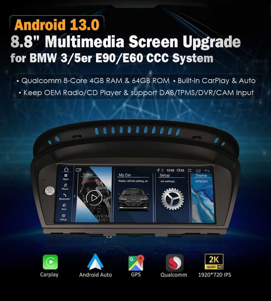 Auto-rádio 8.8" 12.3" android 13  BMW Seria 5/6 E60/E61/E62/E63/E64