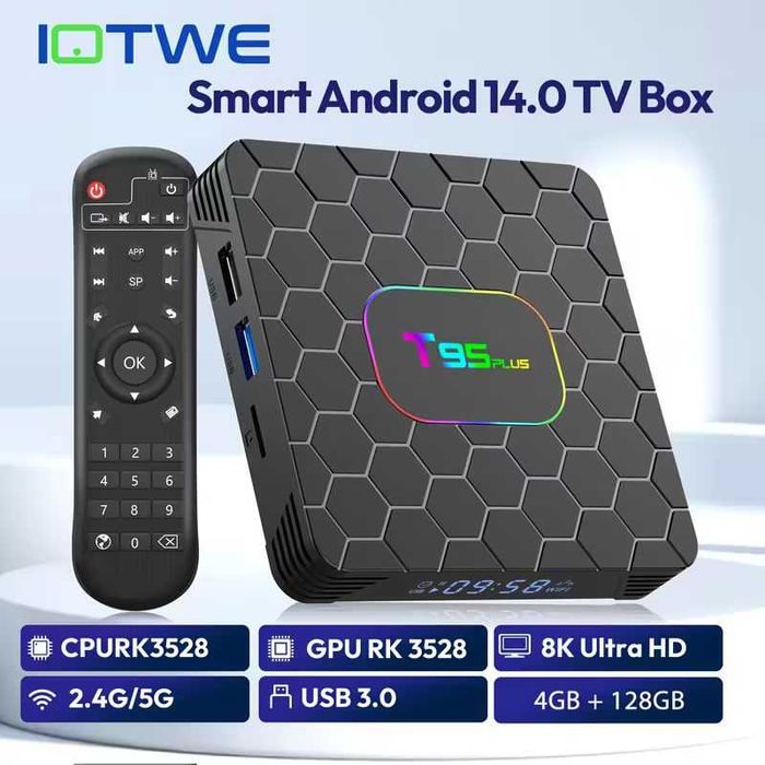 Smart TV Box T95Plus Android14 2025 z wyświetlaczem dekoder 4/128 8K