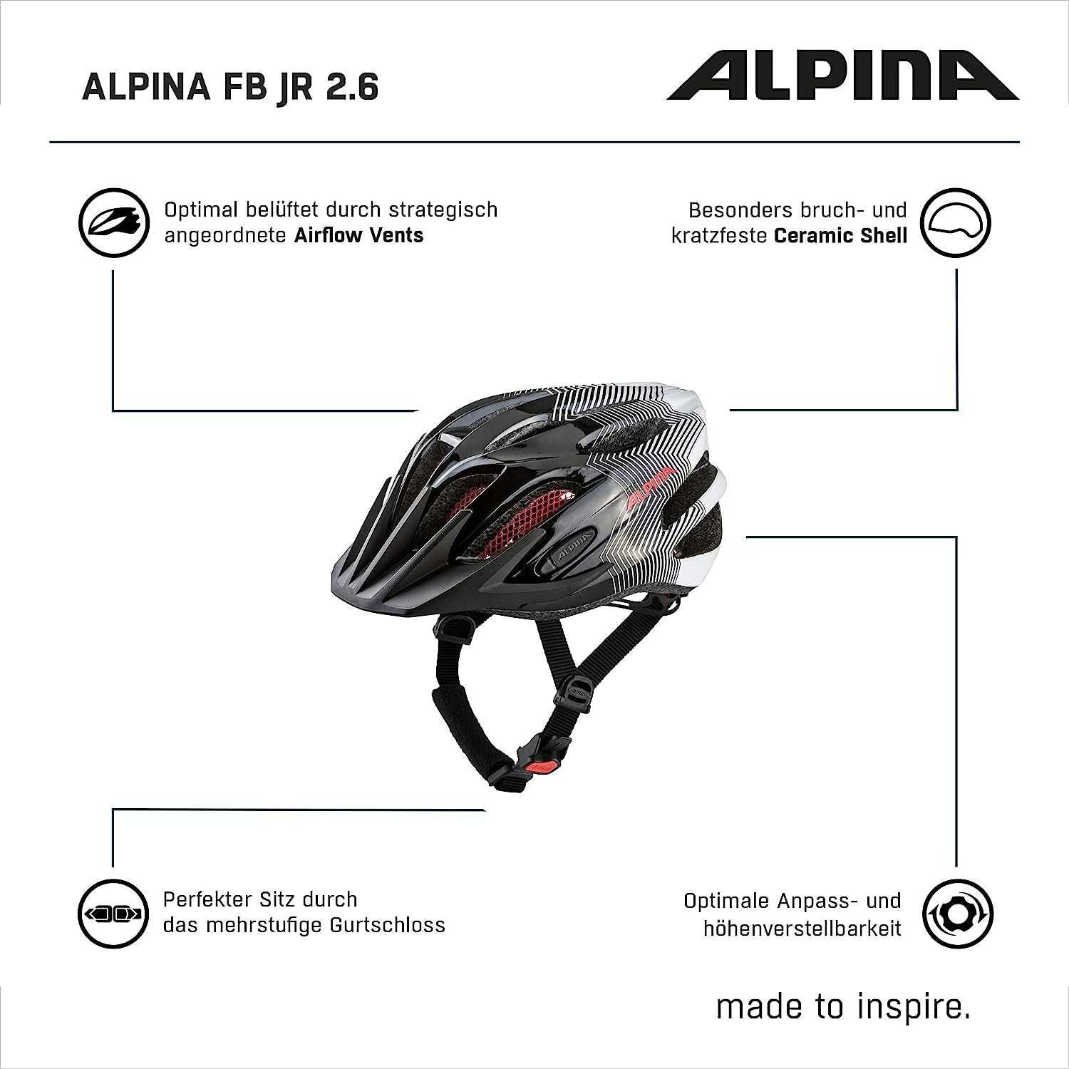 Шлем Шолом Alpina FB JR. 2.0 Blackwhitered Glo 50-55 см