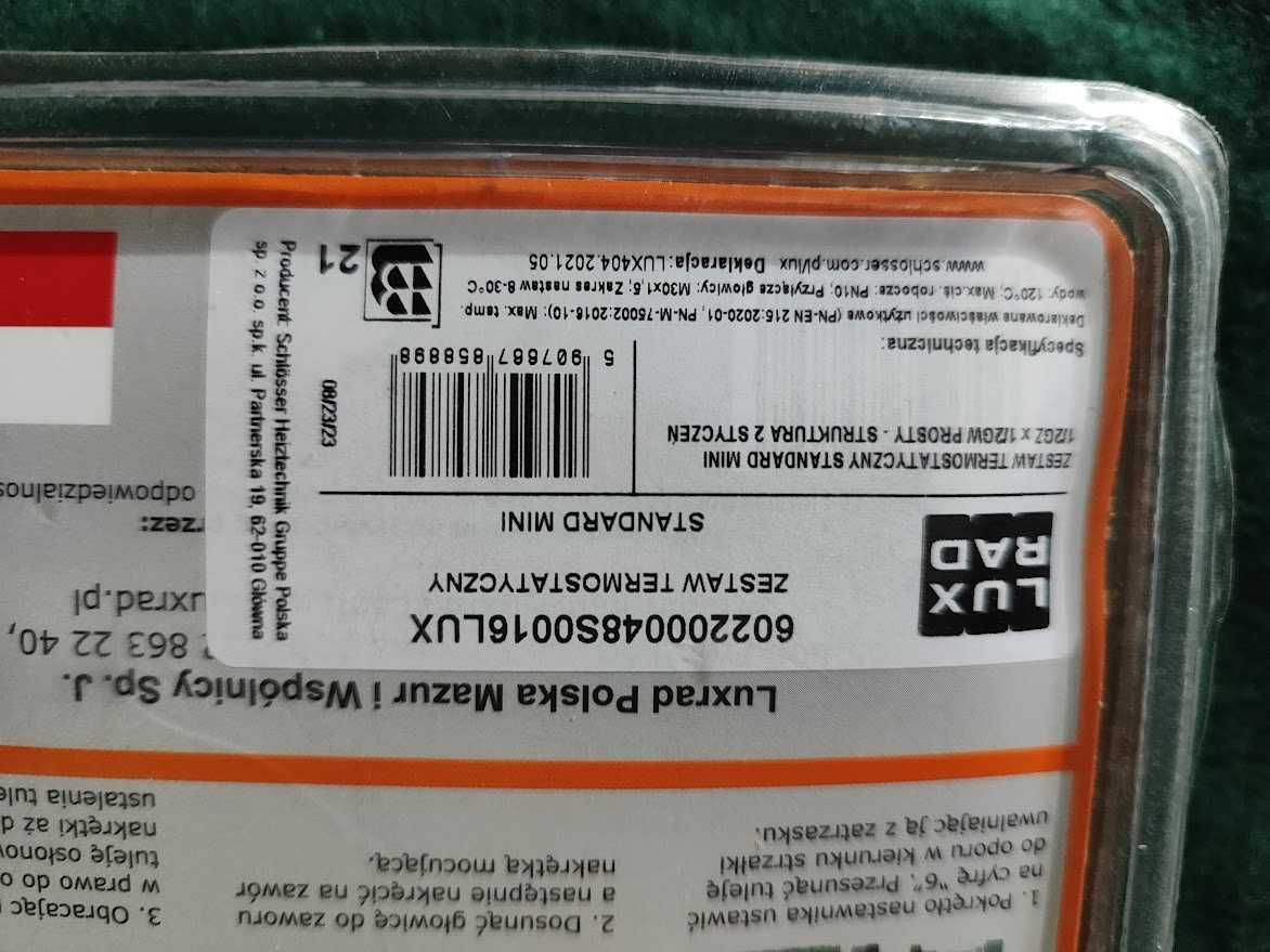NOWY zestaw zaworów prostych z głowicą termostatyczną grafit struktu.
