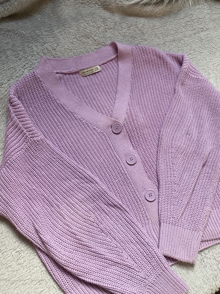 sweter kardigan z guzikami fioletowy stradivarius XS