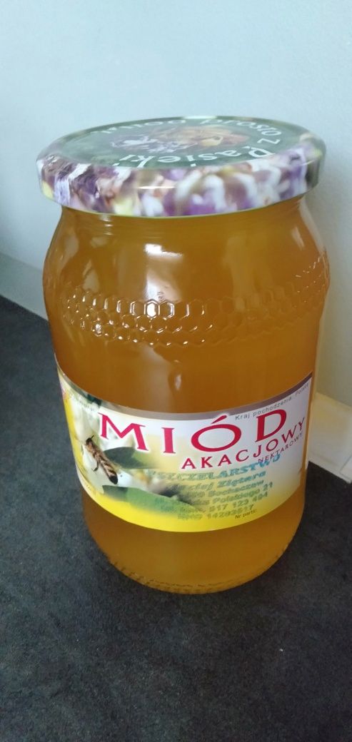 Duże słoiki 900 ml ok 1,25 kg. Miód akacjowy z pod kampinosu