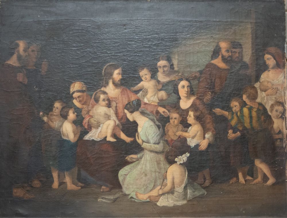 Malarstwo, obraz Jezus błogosławi dzieci XVIII w, olej na płótnie