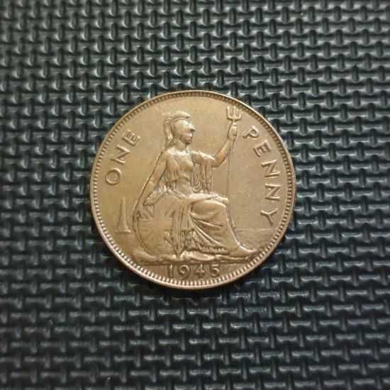 *WIELKA BRYTANIA [0888]*ONE 1 PENNY 1945 George VI *Numizmatyka monety