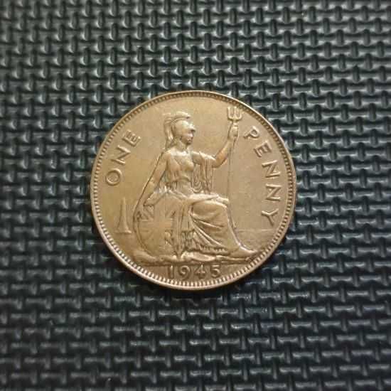 *WIELKA BRYTANIA [0888]*ONE 1 PENNY 1945 George VI *Numizmatyka monety