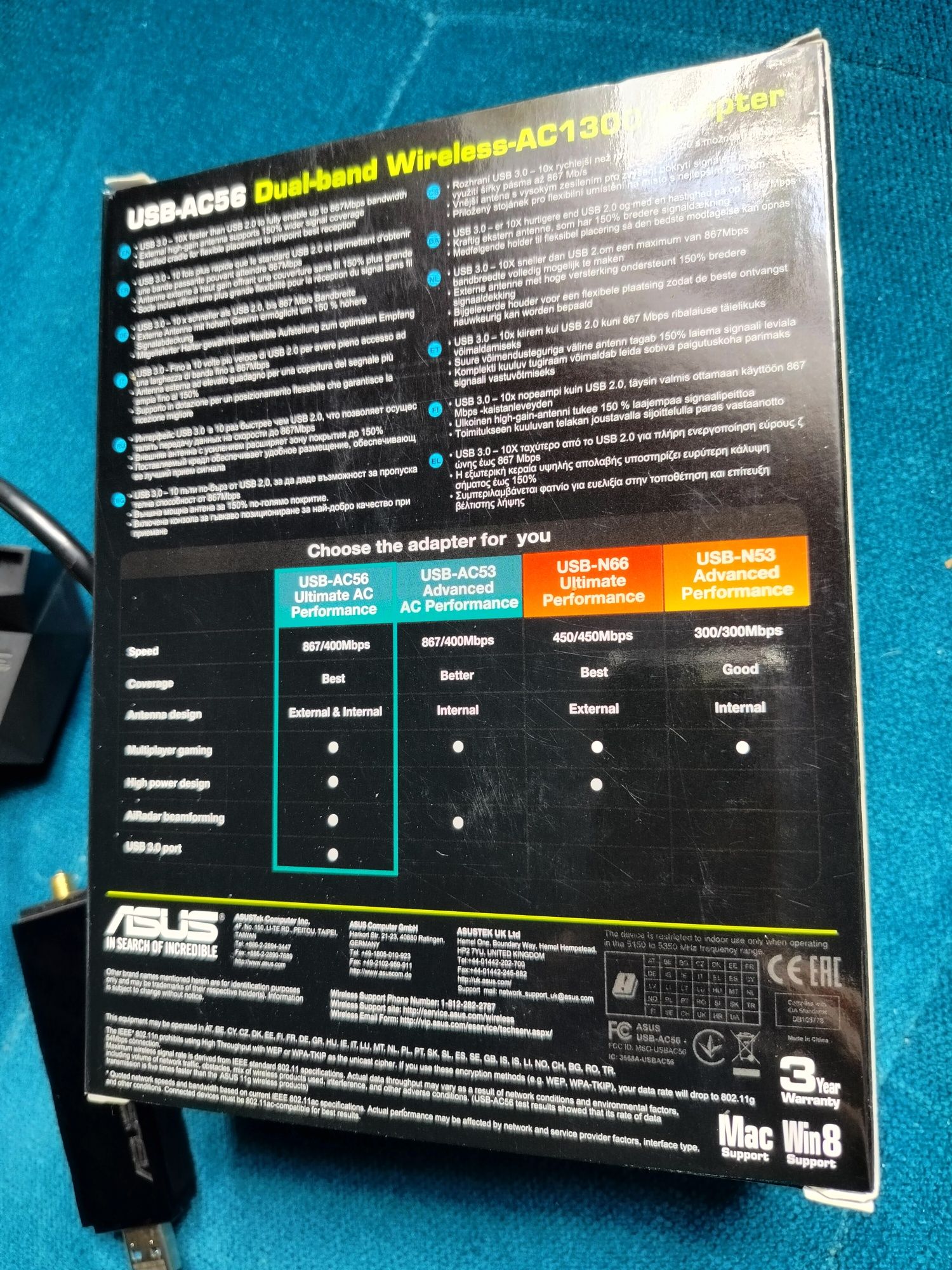 Adapter AC1300 karta sieciowa Wi-Fi USB 3.2 ASUS USB-AC56 802.11ac