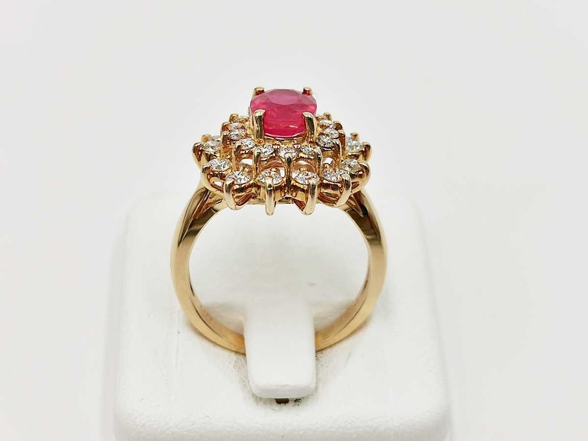 pierścionek złoto 585 diamenty brylanty 0,65 ct rubin 5,9 g certyfikat