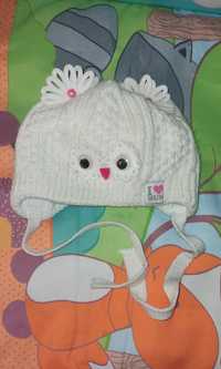 Классснючая детская зимняя шапка  I love mum на девочку 0-6 месяцев