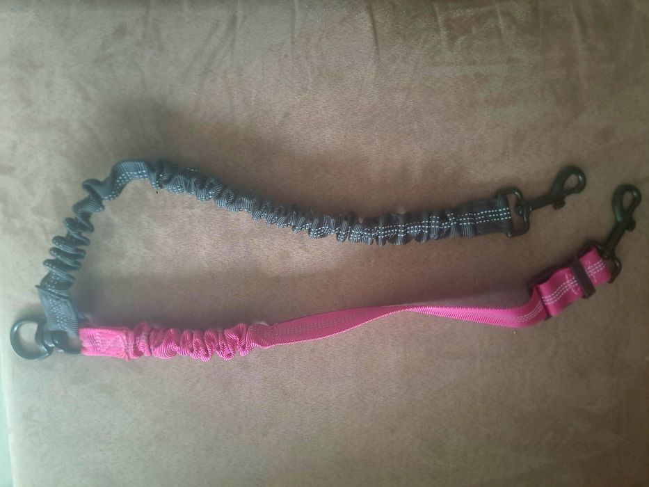 Smycz podwójna rozciągliwa do prowadzenia dwóch psów na jednej smyczy