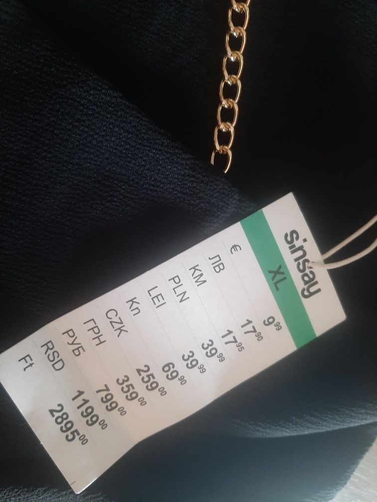 Nowa czarna elegancka bluzka z łańcuszkiem święta sylwester xl 42