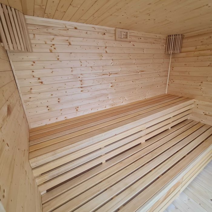 Sauna ogrodowa z miejscem na balie, sauna zewnętrzna