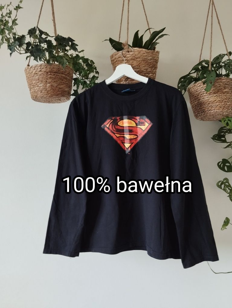 Bawełniany męski t-shirt Superman, logo, długi rękaw r. L Comics