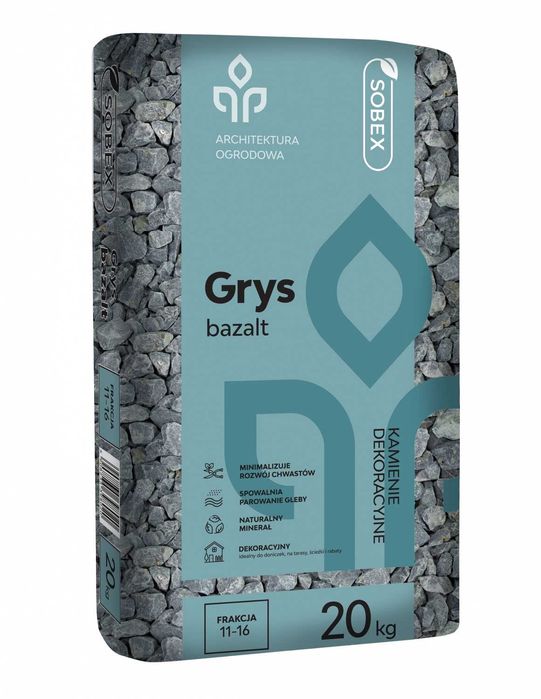 Grys BAZALT kamień dekoracyjny do ogrodu 20kg 11-16mm Sobex ogród