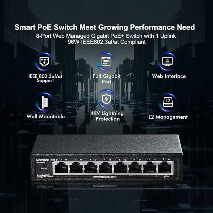 MokerLink 8 Gigabit Managed Switch Ports PoE,7 Portów PoE,1 GE Uplink