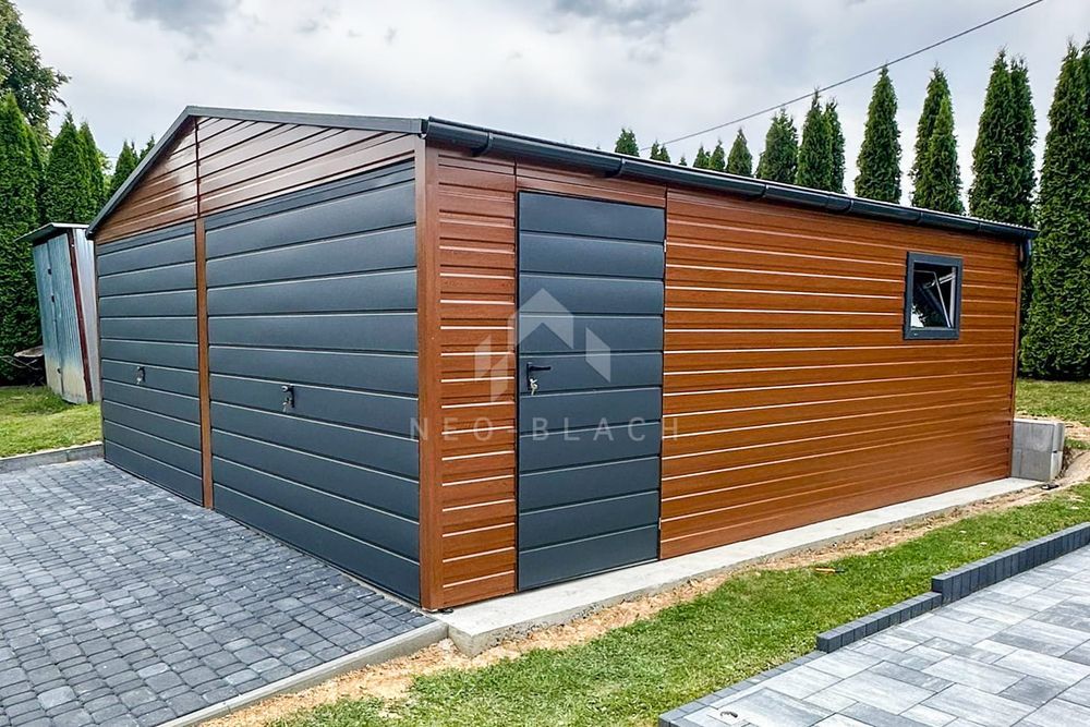 Garaż Blaszany 6X5M - 2X Bramy - Drzwi Okno Złoty Dąb Rynny Nb187