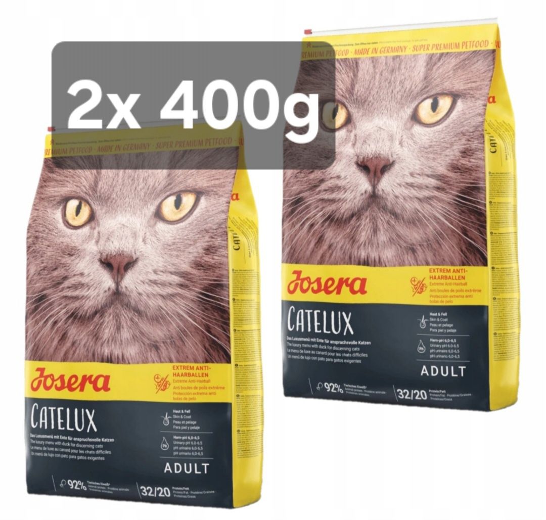 Josera 2x 400g + Gratis, Catelux Adult Pokarm dla Kota Kule Włosowe
