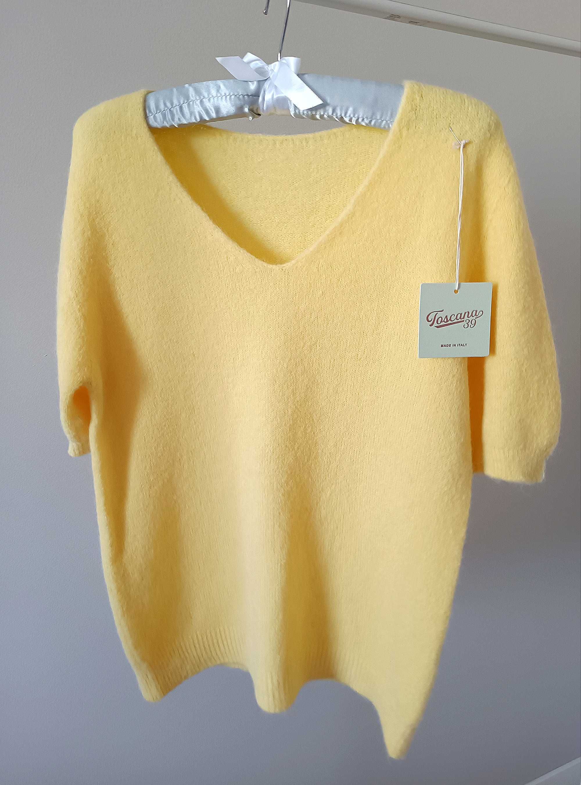 Nowy sweter damski made in Italy Baby Alpaca żółty pastelowy wełna