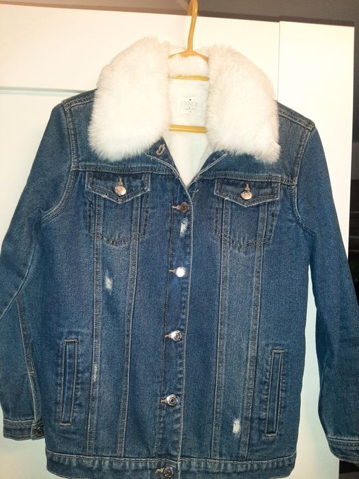 Śliczna dżinsowa kurtka na misiu
