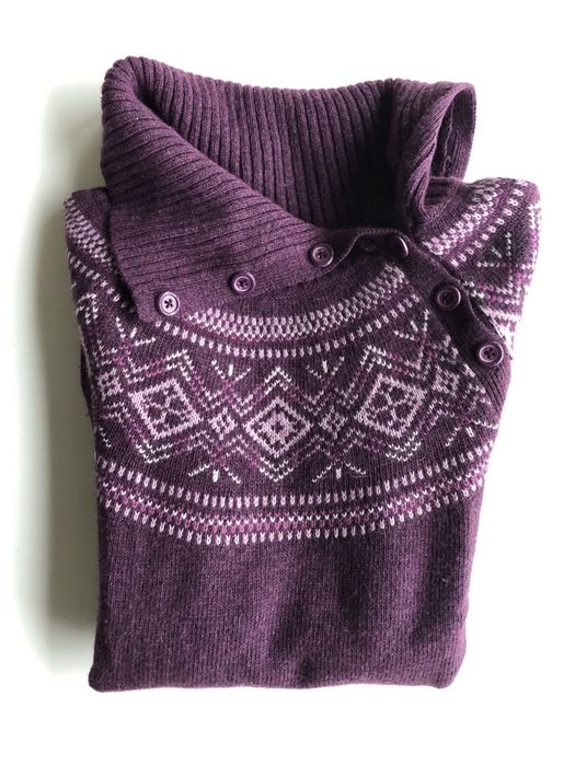 Świąteczny sweter Esprit z wełną i kaszmirem śliwkowy XS norweski wzór