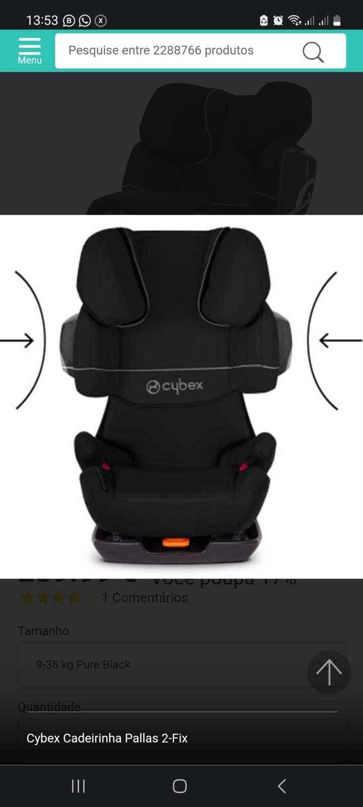 Cadeira Auto CYBEX Pallas 2-Fix (Grupo 1/2/3 Preta)