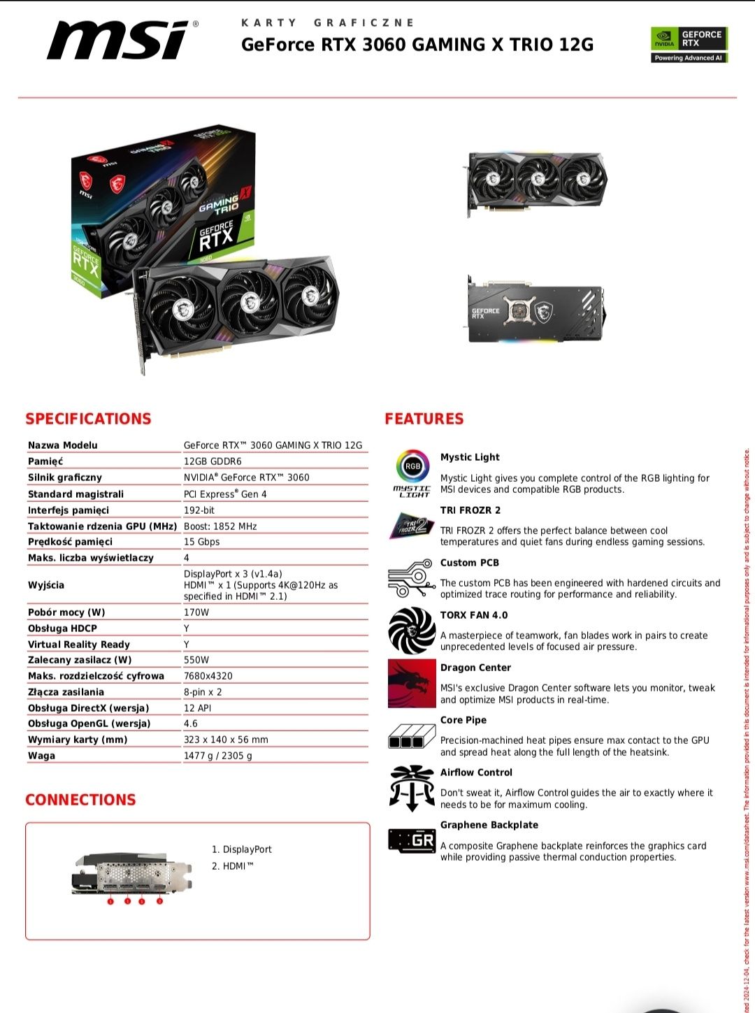 Karta graficzna rtx 3060 gaming X3 trio 12gb msi