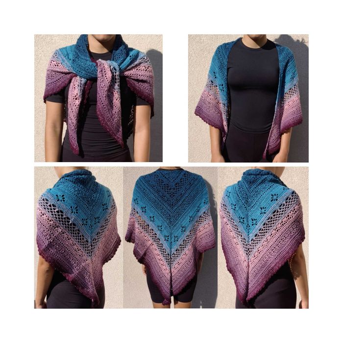 Chusta Cieniowana Ręcznie Wykonana Szydełko Hand Made 154x140x77