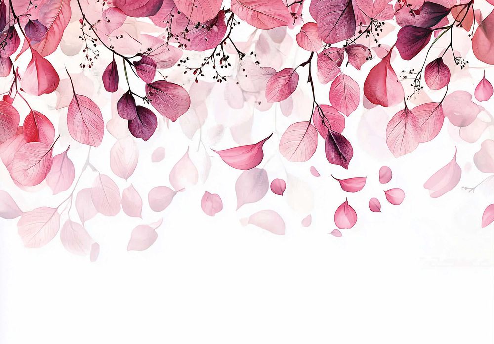 Fototapeta Różowe Liście Biel Kwiaty Dla Dziewczynki 3D + KLEJ