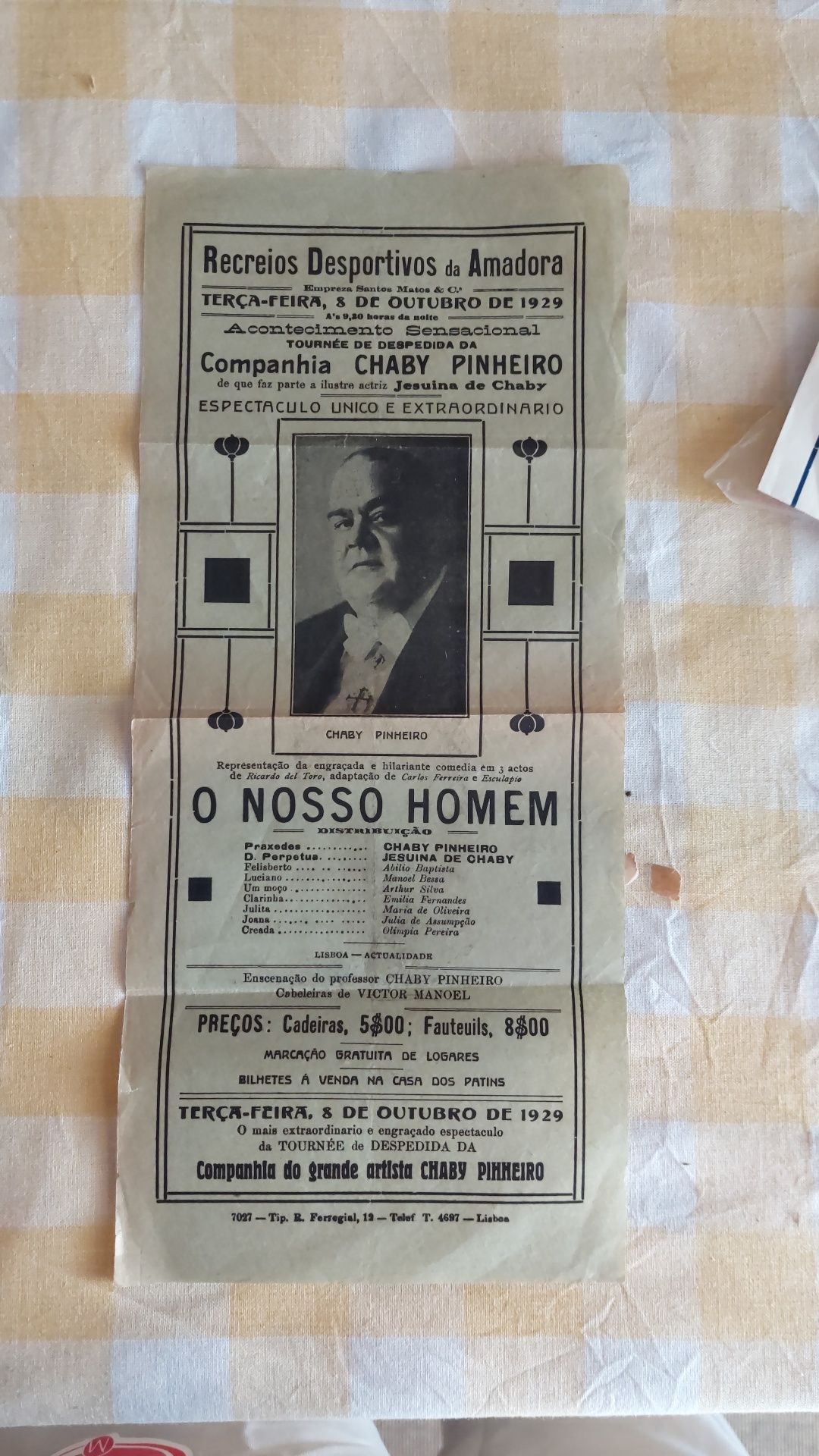 Folheto teatro muito antigo Amadora Chaby Pinheiro 1929 !