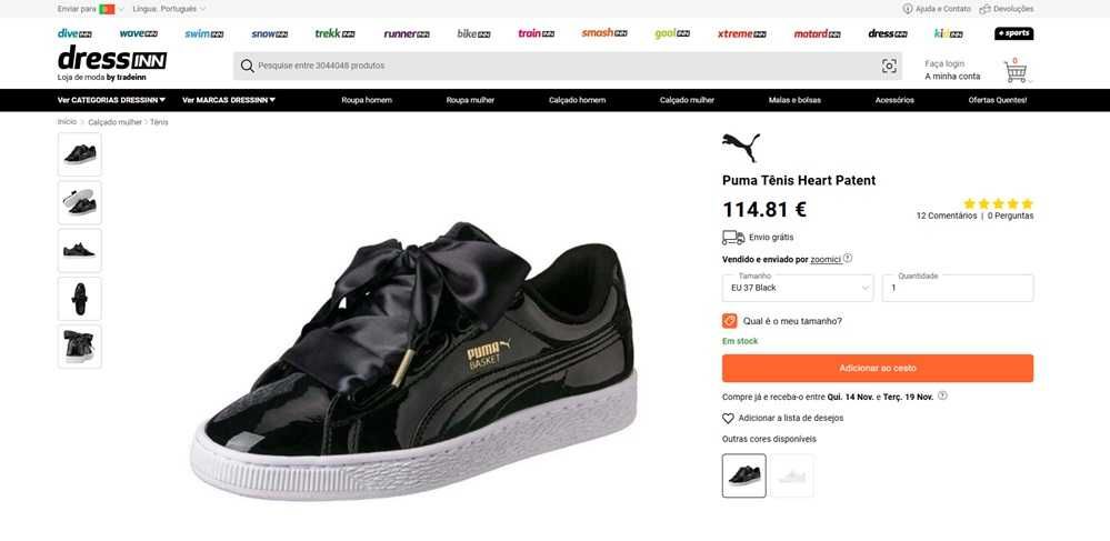 Sapatilhas PUMA com laço Preta Tam:36 (1196)