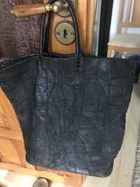 Torba  Vintage skórzana PRL  shopper , stebnowana  40/40