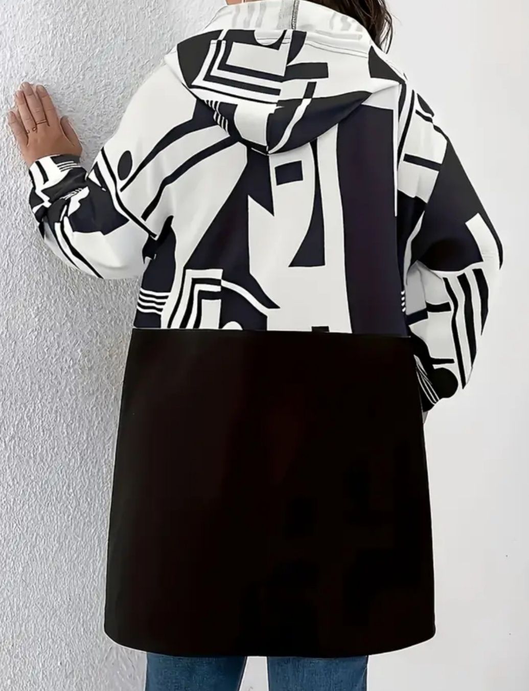 Długa bluza Viralowa, szykowna czarno-biała 1XL, elastyczna Italia.