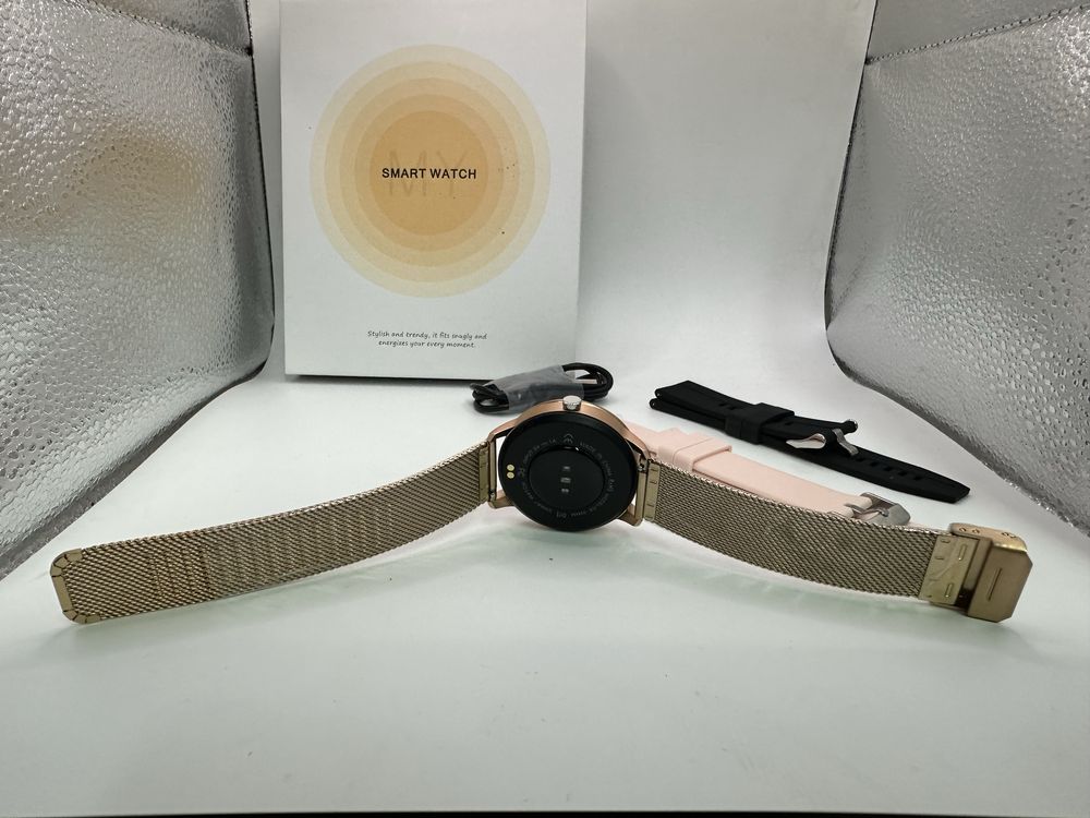Smartwatch 39mm złoty bransoletka 2 paski w zestawie BT 5.1 PL Menu529