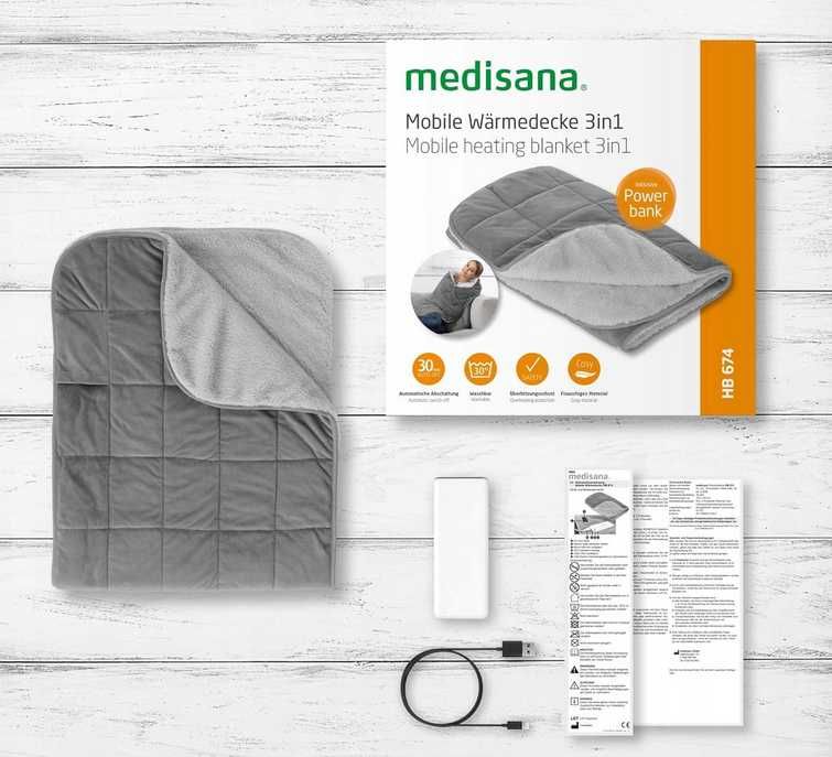 MOBILNY KOC ELEKTRYCZNY medisana poliester 62 cm x 162 cm szary