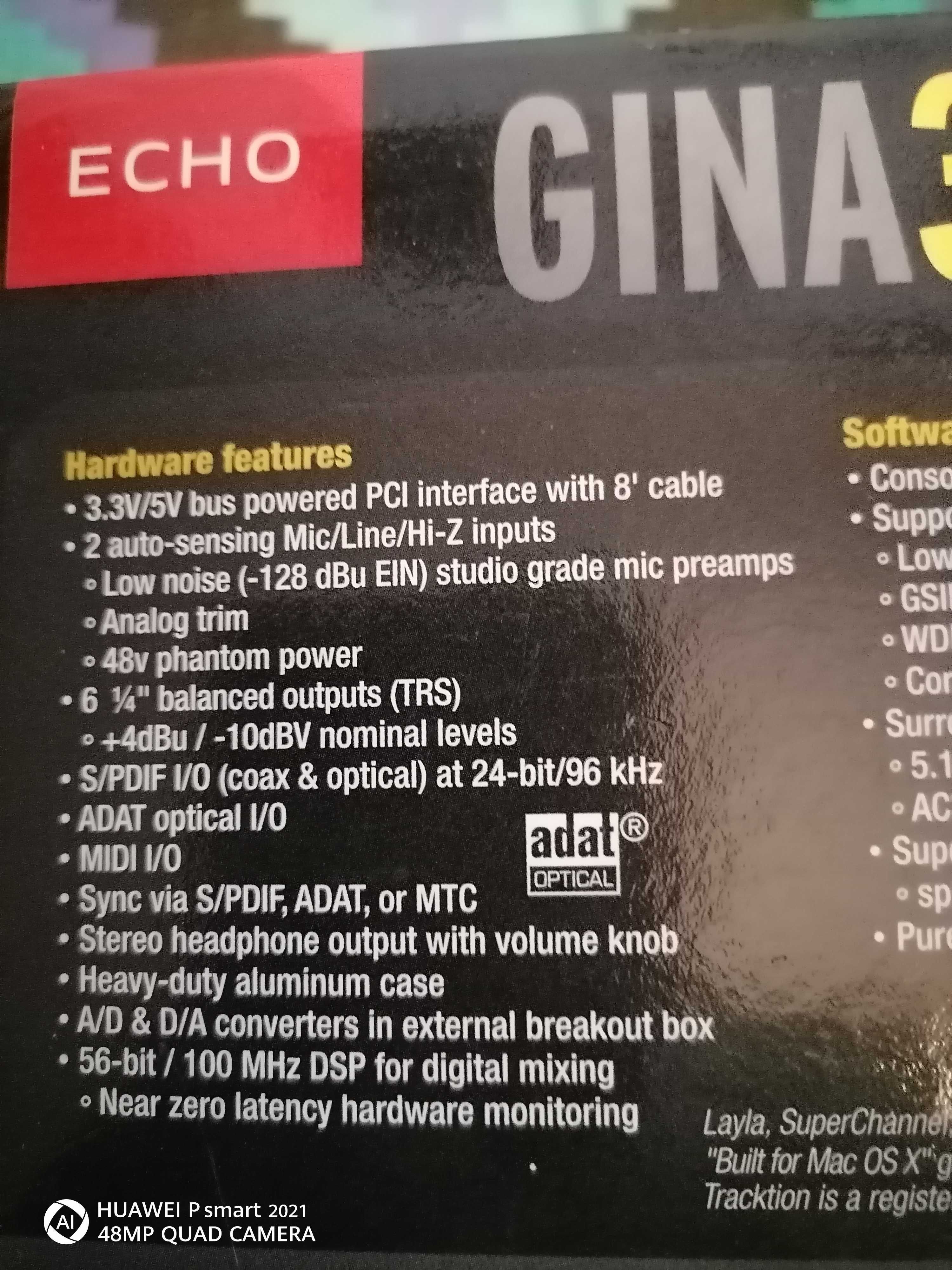 Placa de Som PCI Echo Gina3g. Muito Bom Estado.