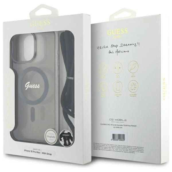 Etui Guess Crossbody Cord Script MagSafe na iPhone 16 Pro - czarne