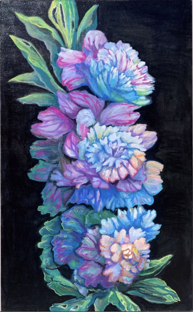 Картина на холсте радужные цветы 60/80 см масло , масляная пастель