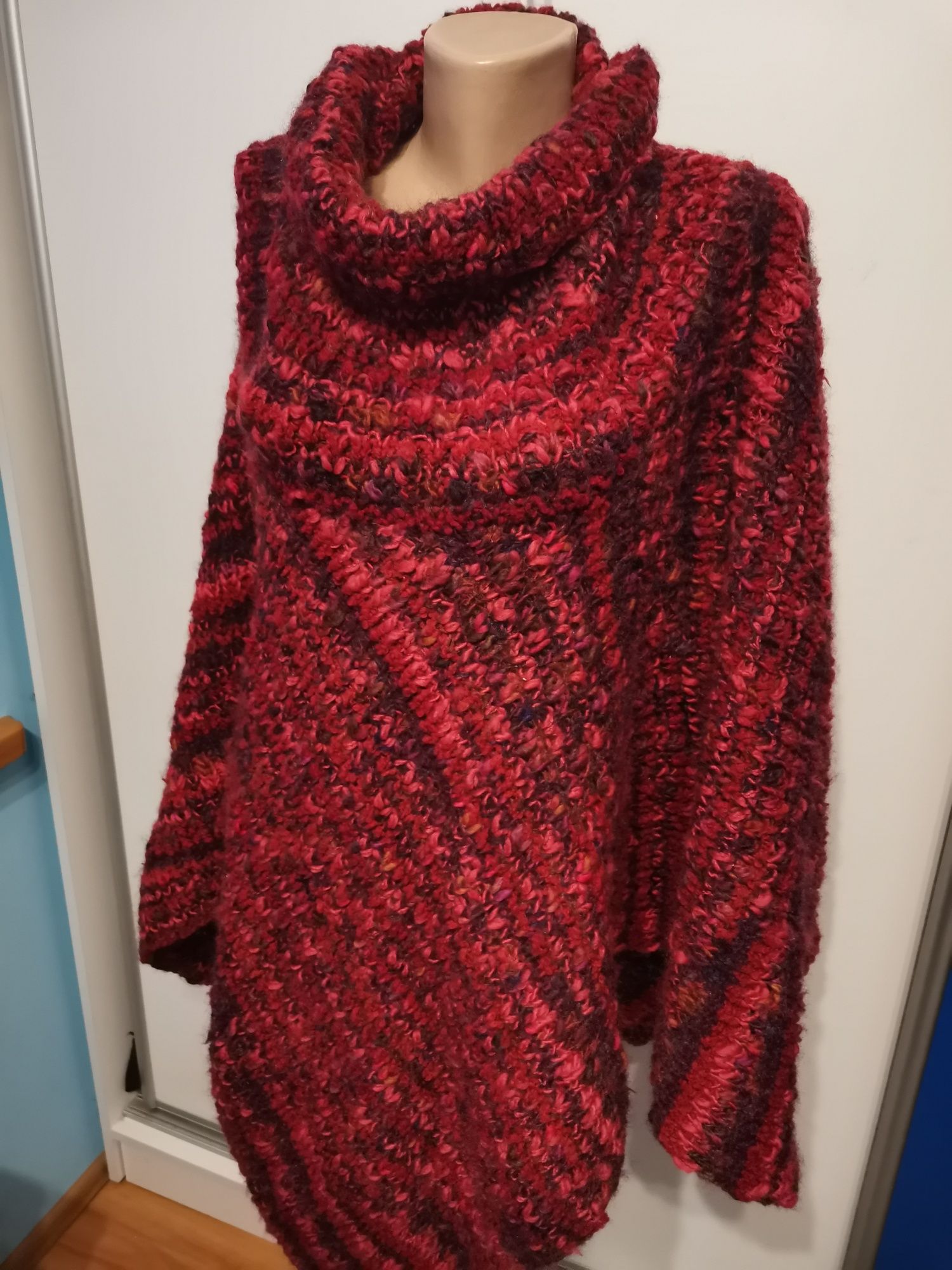 Piękne ręcznie robione ponczo, peleryna handmade, rozm uniwersalny