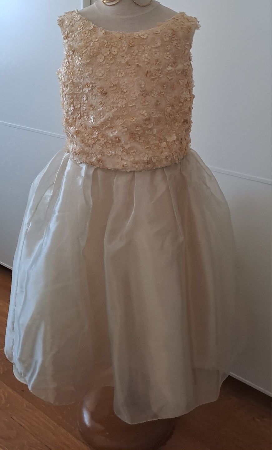 Vestido Cerimónia 7/8 Anos Organza cor Champagne