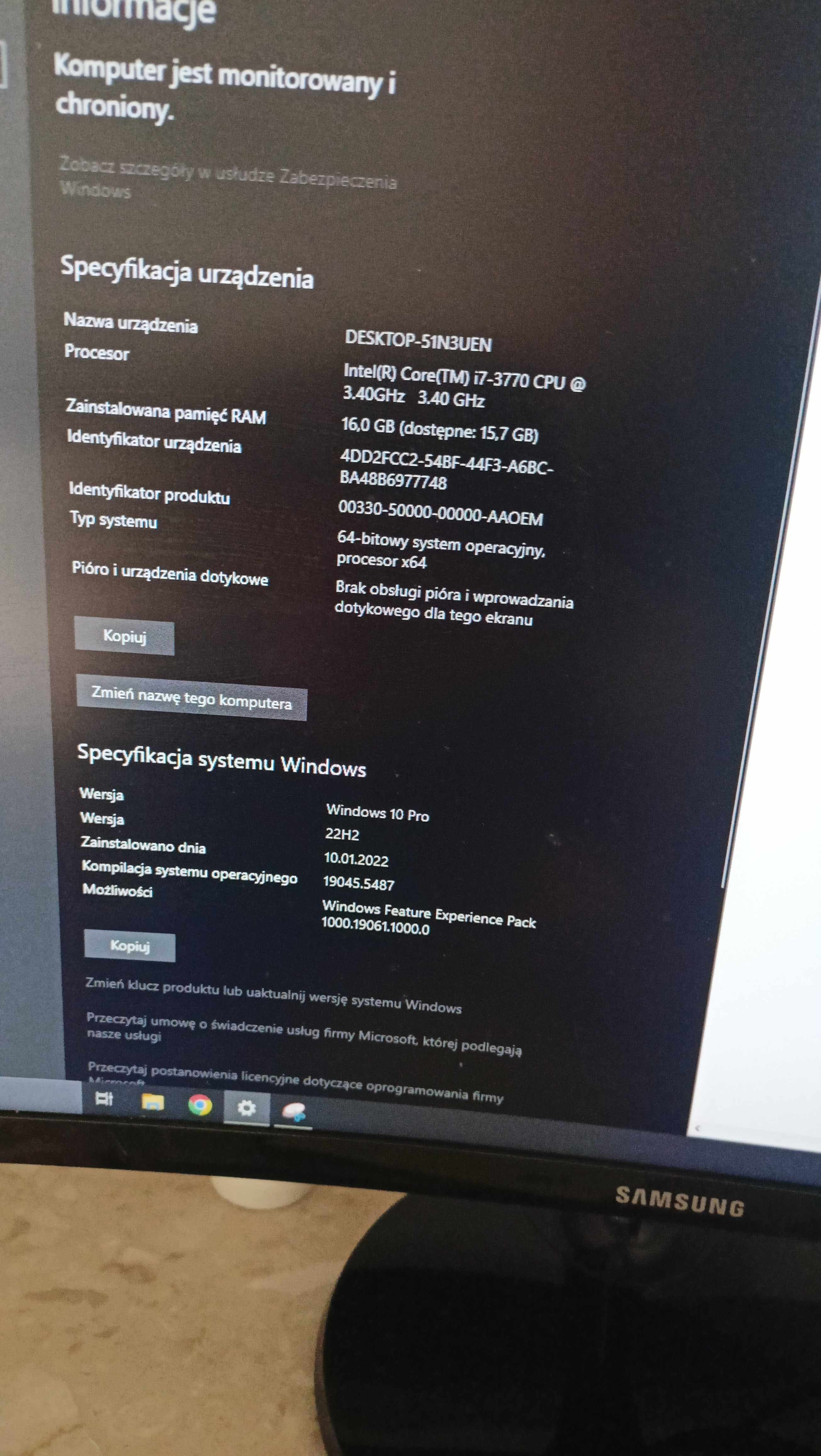 Komp stacjonarny i7, 16 MB, SSD 480 MB, Win 10Pro+monitor + klawiatura