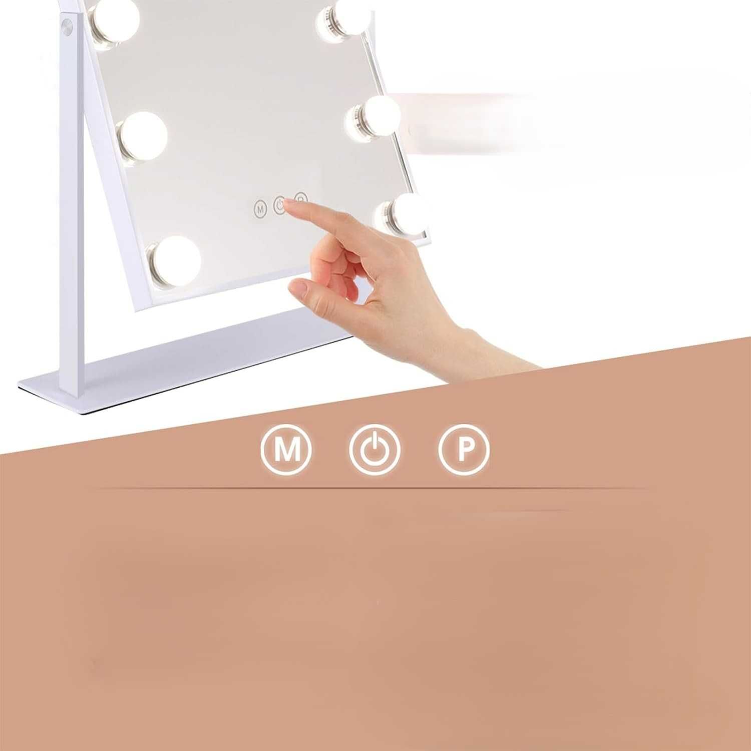 Hansong lustro makijażowe LED 30×30 cm 12 led 3 tryby 10× powiększenie