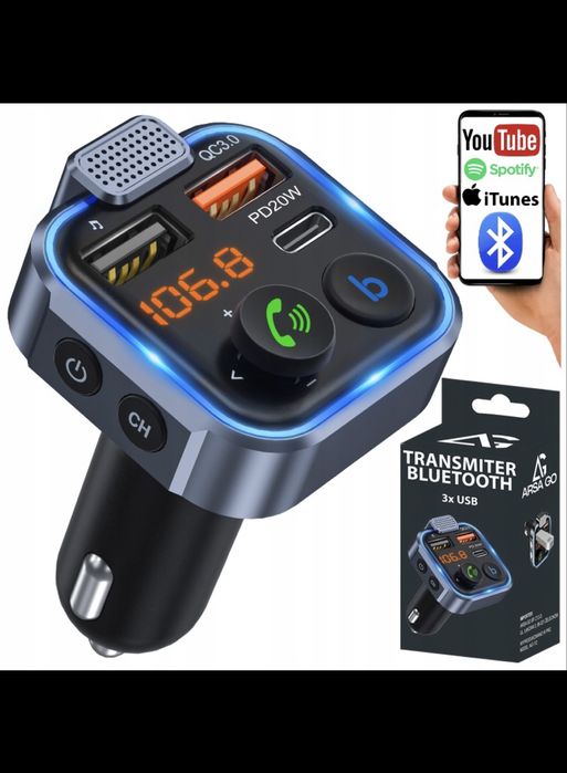 Transmiter Bluetooth FM Ładowarka USB-C/USB3.0 QC – MP3 Porządny