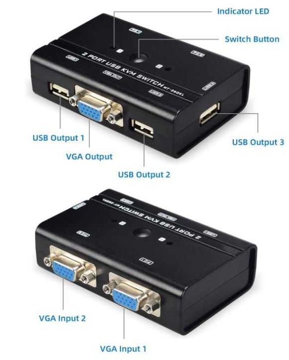 Przełącznik USB VGA KVM  z dwoma portamiTCNEWCL + kable