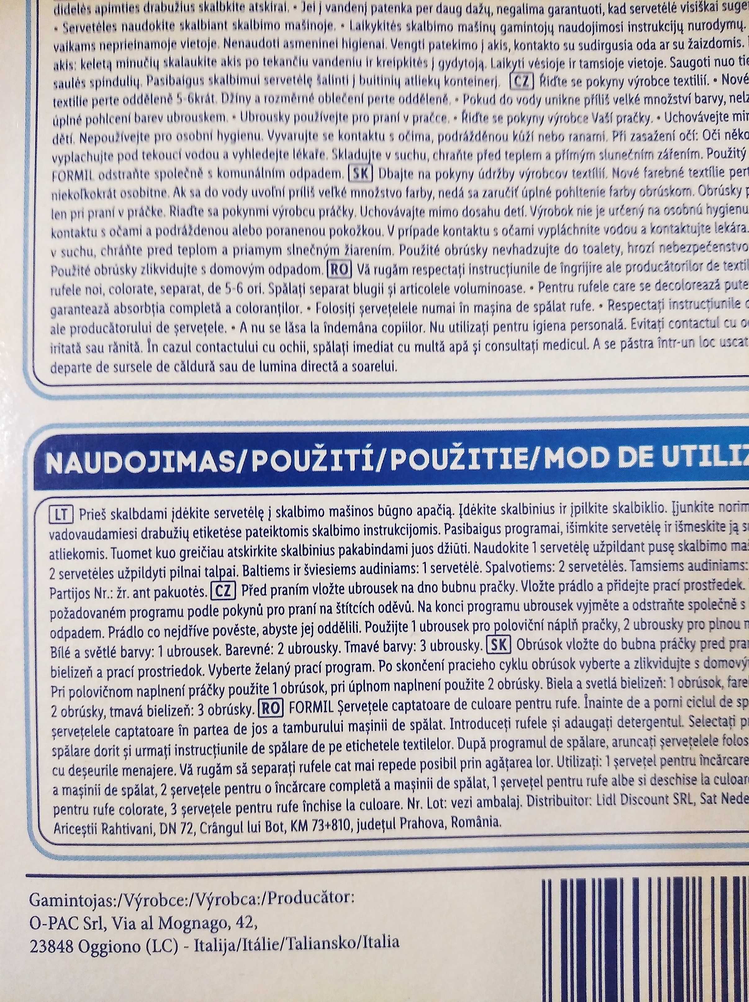 Chusteczki do prania do koloru 24 sztuki. FORMIL. Chemia z Niemiec