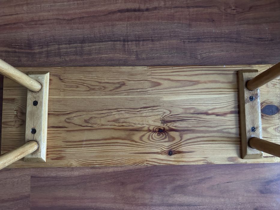 Stolik kawowy z litego drewna loft vintage, ręcznie robiony PRL