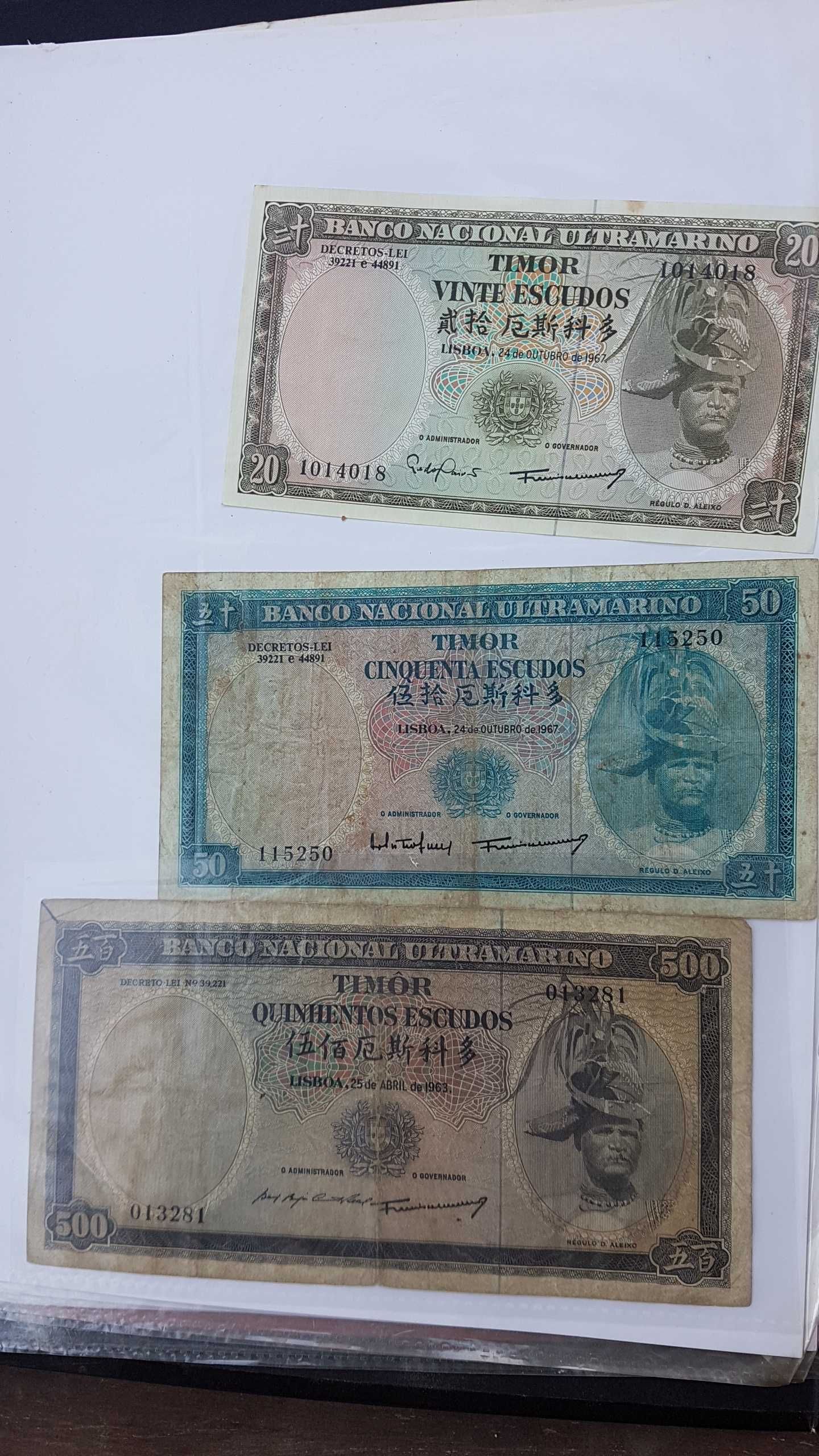 Notas TIMOR 20 escudos , 50, 500 escudos