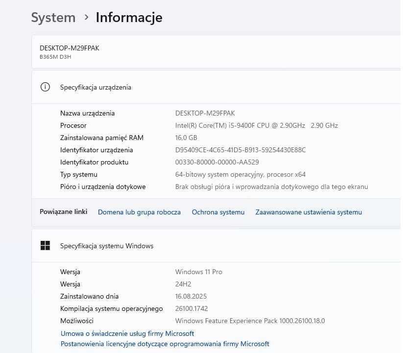 Komputer Gamingowy/i5-9400F 6rdzeni/16GB DDR4/GTX1060/2xSSD/Win 11 Pro
